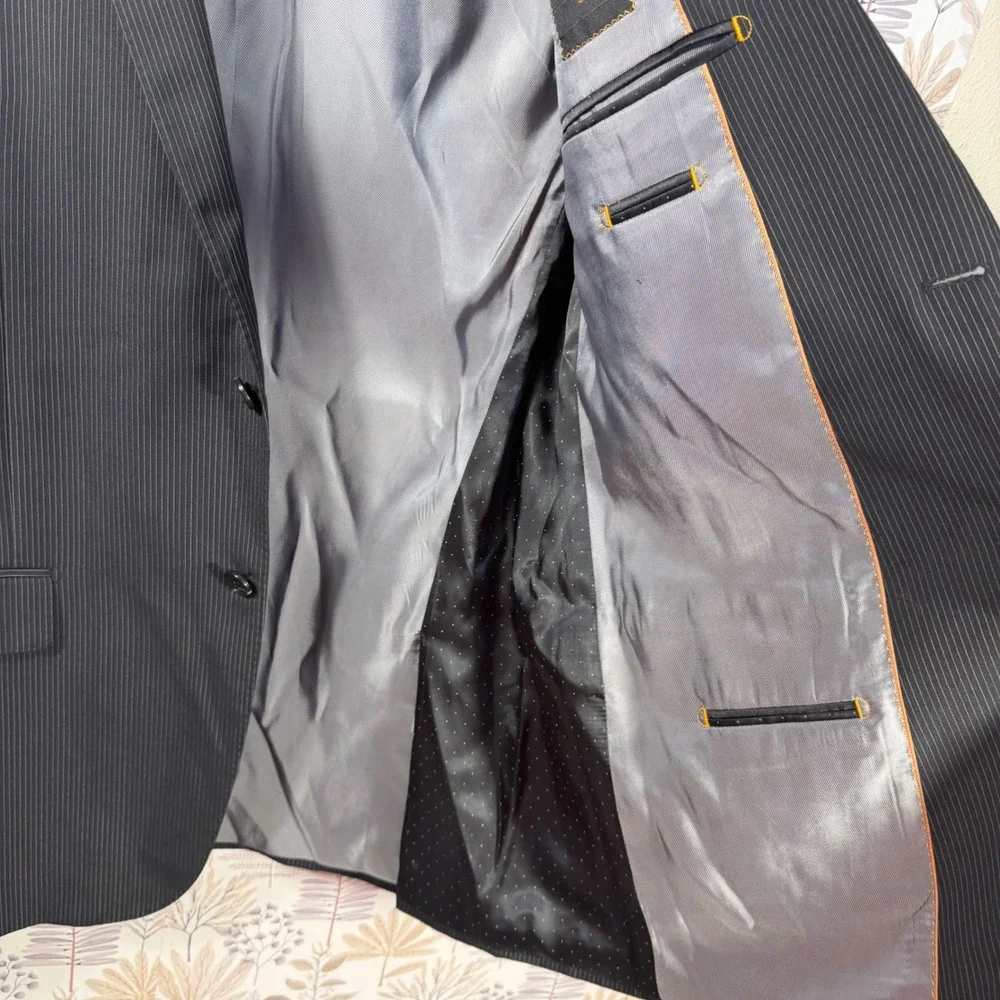 Tiglio‎ Luxe Blazer 42L Super 150s Wool Italy Black  Pinstripe Mens Sport Jacket
